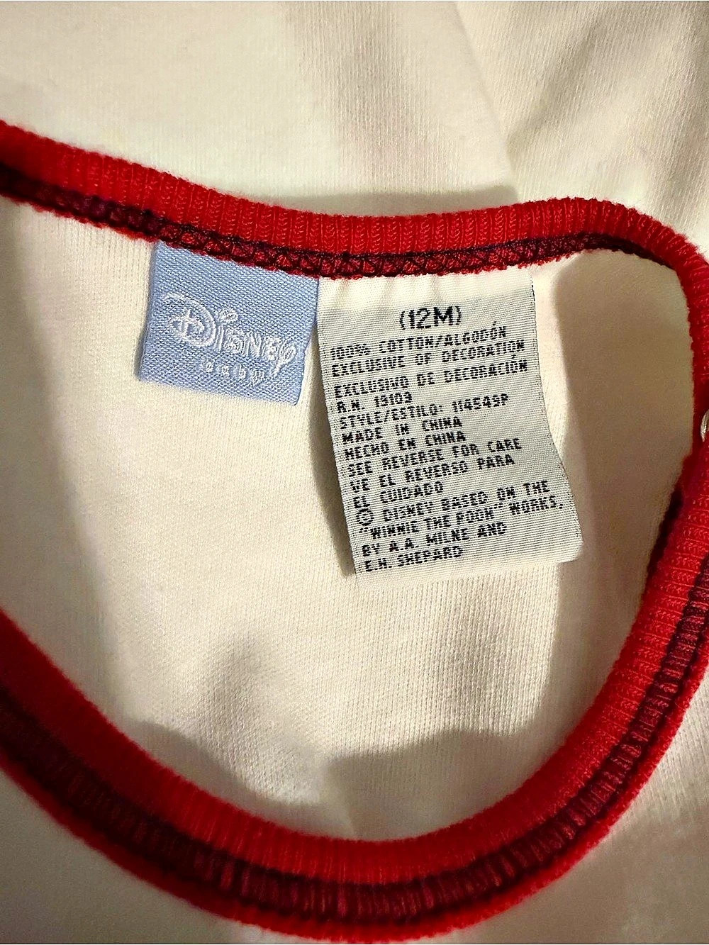 Disney Baby 12M NWT Pooh White & Red Bodysuit - Picture 3 of 3